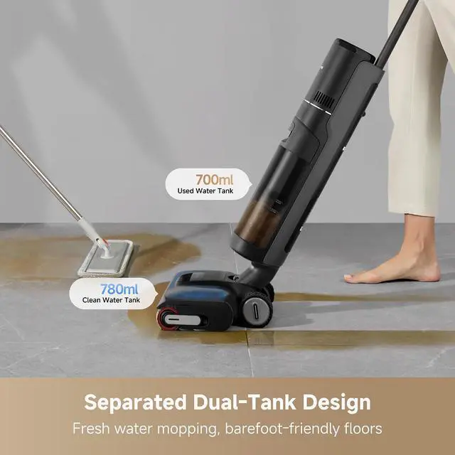 Alt view image 2 of 7 - DREAME H12 Pro Gen2 Vacuum Mop, 0 Tangle Wet Dry Vacuum Cleaner, Cordless Vacuum Mop All-in-One for Hard Floors, 180° Lie-Flat Floor Cleaner Machine with 194°F Hot Self-Cleaning, 50Mins Runtime