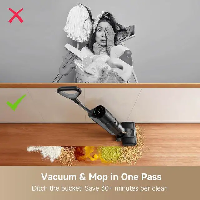 Alt view image 3 of 7 - DREAME H12 Pro Gen2 Vacuum Mop, 0 Tangle Wet Dry Vacuum Cleaner, Cordless Vacuum Mop All-in-One for Hard Floors, 180° Lie-Flat Floor Cleaner Machine with 194°F Hot Self-Cleaning, 50Mins Runtime