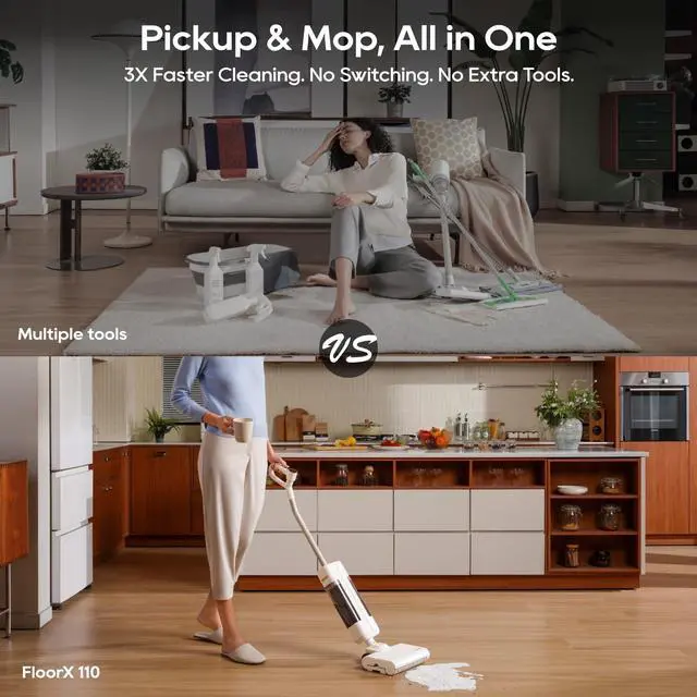Alt view image 2 of 7 - DREAME FloorX 110 Plus Cordless Wet Dry Mop, Cordless Wet Dry Cleaner with 600RPM Scrubbing, Eletric Mop with 149°F Hot Air Drying, Dual-Tank System, 180° Lie-Flat Design for Hard Floors Deep Cleaning