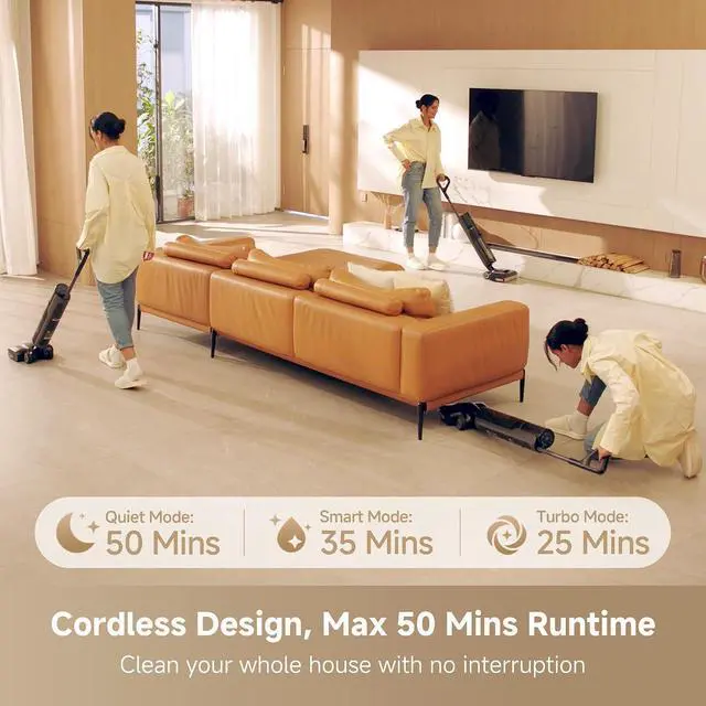 Alt view image 6 of 7 - DREAME H12 Pro Gen2 Vacuum Mop, 0 Tangle Wet Dry Vacuum Cleaner, Cordless Vacuum Mop All-in-One for Hard Floors, 180° Lie-Flat Floor Cleaner Machine with 194°F Hot Self-Cleaning, 50Mins Runtime
