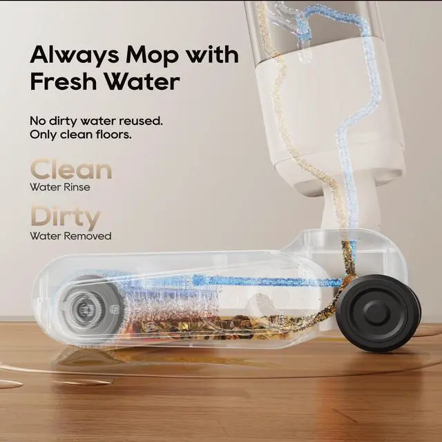 Alt view image 4 of 7 - DREAME FloorX 110 Plus Cordless Wet Dry Mop, Cordless Wet Dry Cleaner with 600RPM Scrubbing, Eletric Mop with 149°F Hot Air Drying, Dual-Tank System, 180° Lie-Flat Design for Hard Floors Deep Cleaning