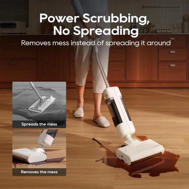 Alt view image 5 of 7 - DREAME FloorX 110 Plus Cordless Wet Dry Mop, Cordless Wet Dry Cleaner with 600RPM Scrubbing, Eletric Mop with 149°F Hot Air Drying, Dual-Tank System, 180° Lie-Flat Design for Hard Floors Deep Cleaning