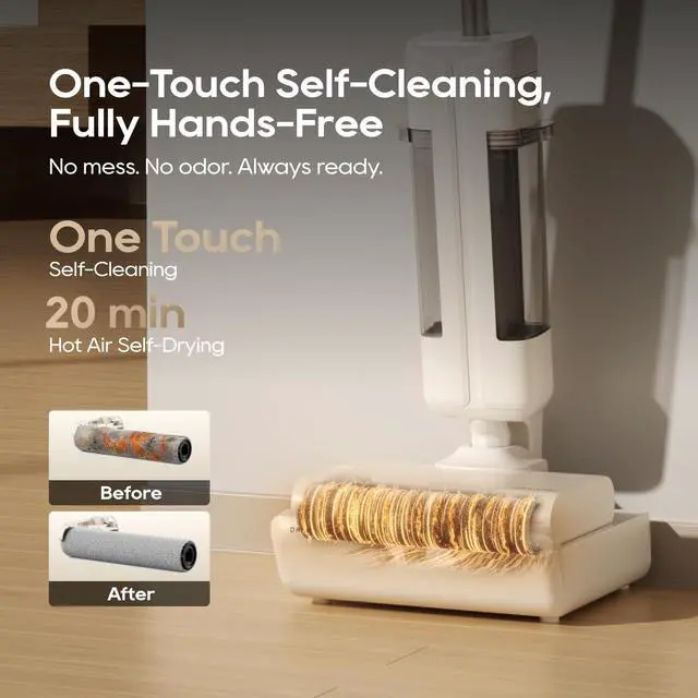 Alt view image 6 of 7 - DREAME FloorX 110 Plus Cordless Wet Dry Mop, Cordless Wet Dry Cleaner with 600RPM Scrubbing, Eletric Mop with 149°F Hot Air Drying, Dual-Tank System, 180° Lie-Flat Design for Hard Floors Deep Cleaning