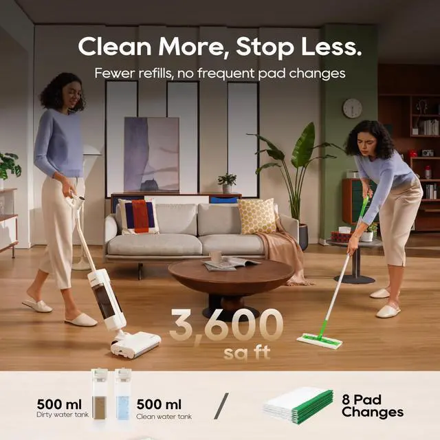 Alt view image 7 of 7 - DREAME FloorX 110 Plus Cordless Wet Dry Mop, Cordless Wet Dry Cleaner with 600RPM Scrubbing, Eletric Mop with 149°F Hot Air Drying, Dual-Tank System, 180° Lie-Flat Design for Hard Floors Deep Cleaning