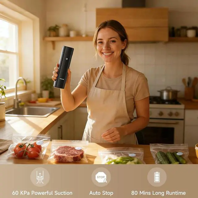 Alt view image 3 of 7 - DREAME VH20 Handheld Vacuum Sealer Machine for Food with 30 Reusable Vacuum Bags, Compact Food Vacuum Sealer, Auto Stop, Rechargeable Food Sealer Saver, Dry & Moist Modes, For Container & Wine Bottles