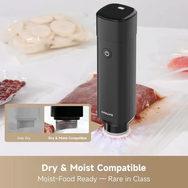 Alt view image 6 of 7 - DREAME VH20 Handheld Vacuum Sealer Machine for Food with 30 Reusable Vacuum Bags, Compact Food Vacuum Sealer, Auto Stop, Rechargeable Food Sealer Saver, Dry & Moist Modes, For Container & Wine Bottles