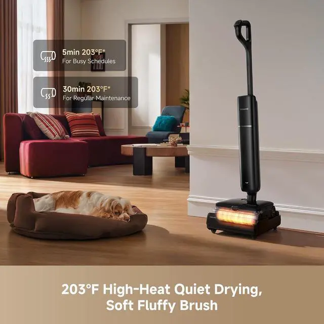 Alt view image 6 of 7 - DREAME Aero Pro Steam Wet Dry Vacuum Mop, 392 Steam Cleaning, 28kPa Suction, 3.88in Ultra-Slim Vacuum Mop Combo, 0 Hair Tangle for Pet Owner, Heated Brush Wash, Hot Air Drying, Up to 70min Runtime