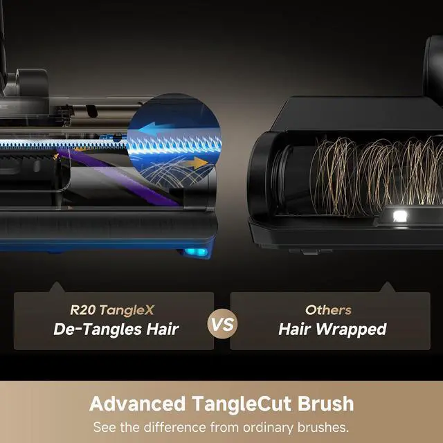 Alt view image 3 of 7 - DREAME R20 TangleX Cordless Stick Vacuum, Anti-Tangle Brush, 26,000Pa Suction, Extendable Rod, 1L Dust Cup, LED Screen, CelesTect Lighting, for Carpets and Hard Floors
