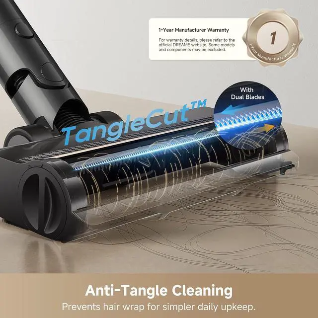 Alt view image 2 of 7 - DREAME R20 TangleX Cordless Stick Vacuum, Anti-Tangle Brush, 26,000Pa Suction, Extendable Rod, 1L Dust Cup, LED Screen, CelesTect Lighting, for Carpets and Hard Floors