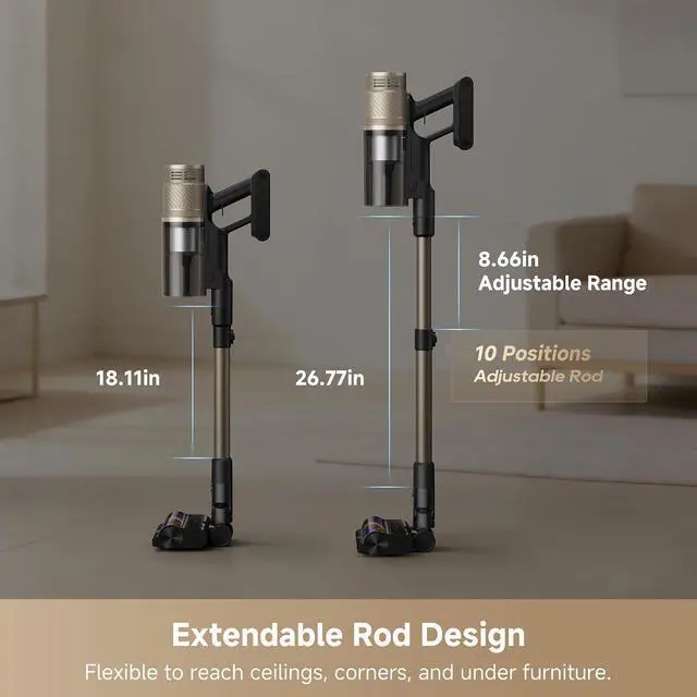 Alt view image 4 of 7 - DREAME R20 TangleX Cordless Stick Vacuum, Anti-Tangle Brush, 26,000Pa Suction, Extendable Rod, 1L Dust Cup, LED Screen, CelesTect Lighting, for Carpets and Hard Floors
