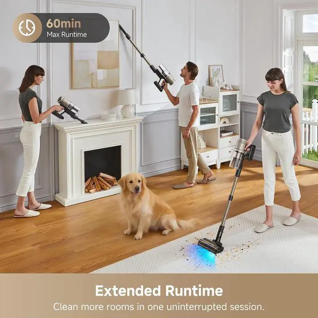Alt view image 6 of 7 - DREAME R20 TangleX Cordless Stick Vacuum, Anti-Tangle Brush, 26,000Pa Suction, Extendable Rod, 1L Dust Cup, LED Screen, CelesTect Lighting, for Carpets and Hard Floors
