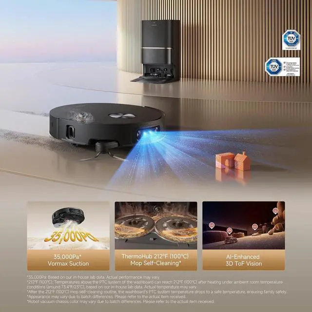 Alt view image 2 of 7 - DREAME L60 Ultra Robot Vacuum and Mop, 35,000Pa Suction, Detangling Brush, AI-Enhanced 3D ToF Vision, 100 Mop Self-Cleaning, 280+ Object Types, Extendable Side Brush and Mop, Black