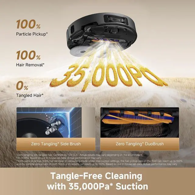 Alt view image 3 of 7 - DREAME L60 Ultra Robot Vacuum and Mop, 35,000Pa Suction, Detangling Brush, AI-Enhanced 3D ToF Vision, 100 Mop Self-Cleaning, 280+ Object Types, Extendable Side Brush and Mop, Black