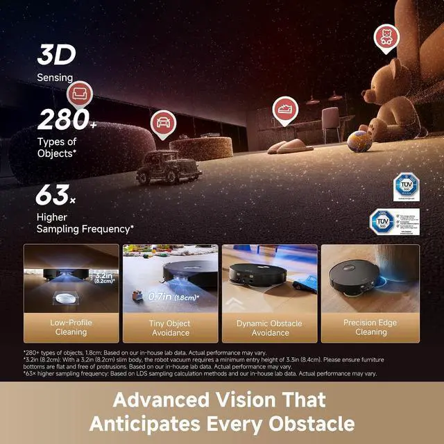 Alt view image 4 of 7 - DREAME L60 Ultra Robot Vacuum and Mop, 35,000Pa Suction, Detangling Brush, AI-Enhanced 3D ToF Vision, 100 Mop Self-Cleaning, 280+ Object Types, Extendable Side Brush and Mop, Black