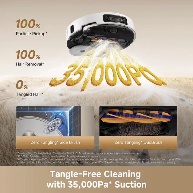 Alt view image 3 of 7 - DREAME L60 Ultra Robot Vacuum and Mop, 35,000Pa Suction, Detangling Brush, AI-Enhanced 3D ToF Vision, 100 Mop Self-Cleaning, 280+ Object Types, Extendable Side Brush and Mop, White
