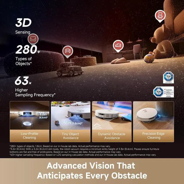 Alt view image 4 of 7 - DREAME L60 Ultra Robot Vacuum and Mop, 35,000Pa Suction, Detangling Brush, AI-Enhanced 3D ToF Vision, 100 Mop Self-Cleaning, 280+ Object Types, Extendable Side Brush and Mop, White