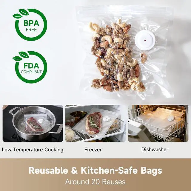 Alt view image 4 of 7 - DREAME VH20 Handheld Vacuum Sealer Machine for Food with 30 Reusable Vacuum Bags, Compact Food Vacuum Sealer, Auto Stop, Rechargeable Food Sealer Saver, Dry & Moist Modes, For Container & Wine Bottles