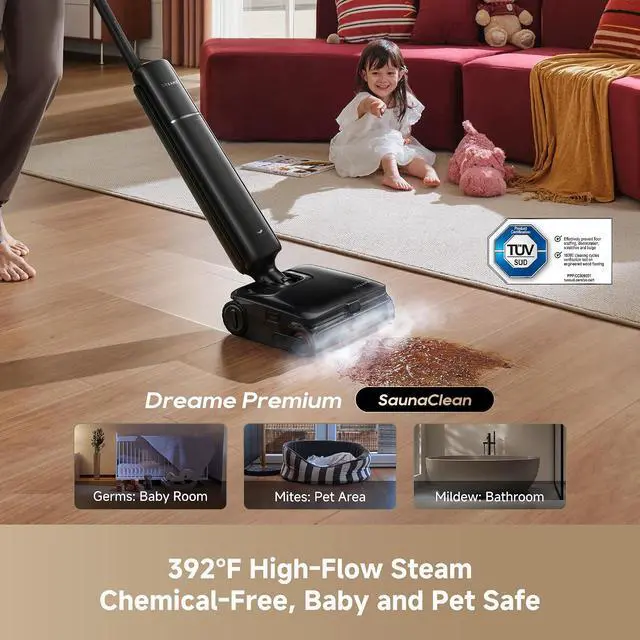 Alt view image 2 of 7 - DREAME Aero Pro Steam Wet Dry Vacuum Mop, 392 Steam Cleaning, 28kPa Suction, 3.88in Ultra-Slim Vacuum Mop Combo, 0 Hair Tangle for Pet Owner, Heated Brush Wash, Hot Air Drying, Up to 70min Runtime