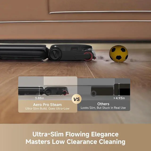 Alt view image 4 of 7 - DREAME Aero Pro Steam Wet Dry Vacuum Mop, 392 Steam Cleaning, 28kPa Suction, 3.88in Ultra-Slim Vacuum Mop Combo, 0 Hair Tangle for Pet Owner, Heated Brush Wash, Hot Air Drying, Up to 70min Runtime