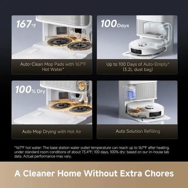 Alt view image 5 of 7 - DREAME L40s Ultra Robot Vacuum and Mop, 19,000Pa Suction, Auto-Empty, Mop Self-Cleaning, 100% Detangling DuoBrush, Extending Mops and Side Brush, 1.57in Obstacle Clearing, App & Voice Control (White)