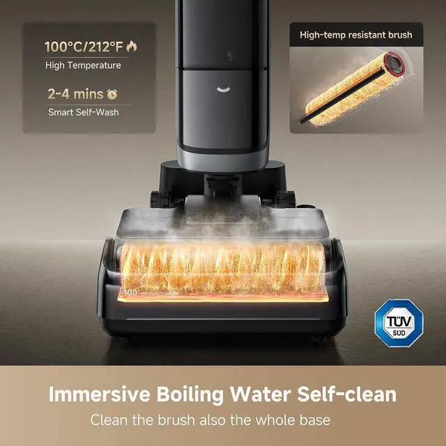Alt view image 5 of 7 - DREAME H15 Pro Heat Wet Dry Vacuum and Mop, 185°F Hot Water Floor Cleaning, 0 Hair Tangle, Cordless Floor Cleaner with AI Robotic Arm, 22KPa Suction, 180° Lie-Flat, Hot Self Cleaning, Edge to Edge