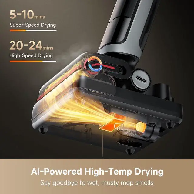 Alt view image 6 of 7 - DREAME H15 Pro Heat Wet Dry Vacuum and Mop, 185°F Hot Water Floor Cleaning, 0 Hair Tangle, Cordless Floor Cleaner with AI Robotic Arm, 22KPa Suction, 180° Lie-Flat, Hot Self Cleaning, Edge to Edge
