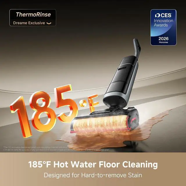 Alt view image 4 of 7 - DREAME H15 Pro Heat Wet Dry Vacuum and Mop, 185°F Hot Water Floor Cleaning, 0 Hair Tangle, Cordless Floor Cleaner with AI Robotic Arm, 22KPa Suction, 180° Lie-Flat, Hot Self Cleaning, Edge to Edge