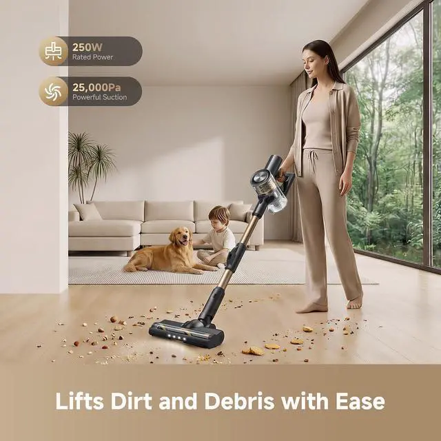 Alt view image 4 of 7 - DREAME R10S Cordless Stick Vacuum with 180° Bendable Rod, Reaches Deep Under Beds & Furniture, 25000Pa Powerful Suction, Up to 45-Minute Runtime, LED Headlight, for Hard Floors & Carpet