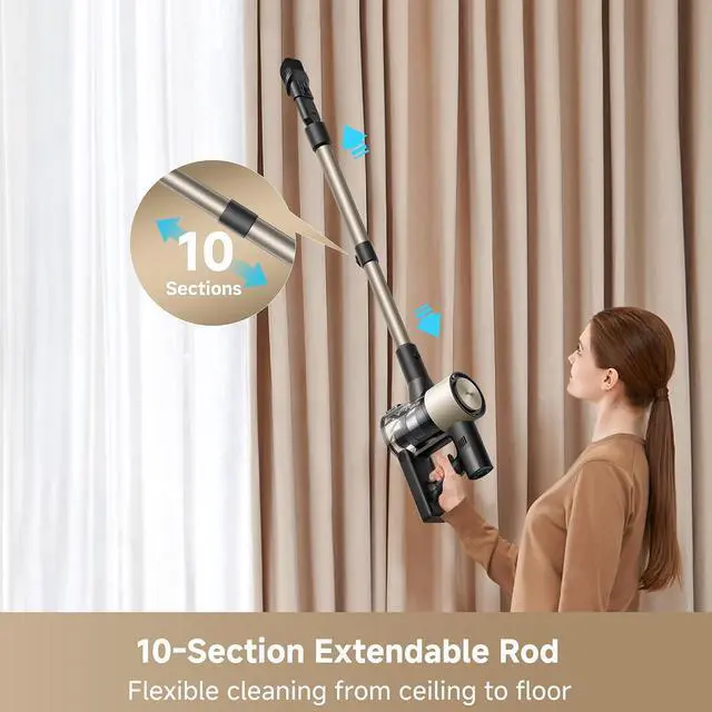 Alt view image 2 of 7 - DREAME R10s Essential Cordless Stick Vacuum eases Cleaning with extendable Rod, 23kPa Suction, LED Screen, 50min runtime, 0.7L dust Cup, and Illuminated Multi-Surface Brush