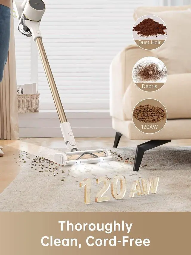 Alt view image 2 of 7 - DREAME R10 Cordless Stick Vacuum Cleaner for Home, Powerful 120AW Suction with Anti-Tangle Brush, LED Headlights, Five-Layer Filtration, Up to 60 Mins, Handheld Vacuum Deep Clean Hair, Hard Floor