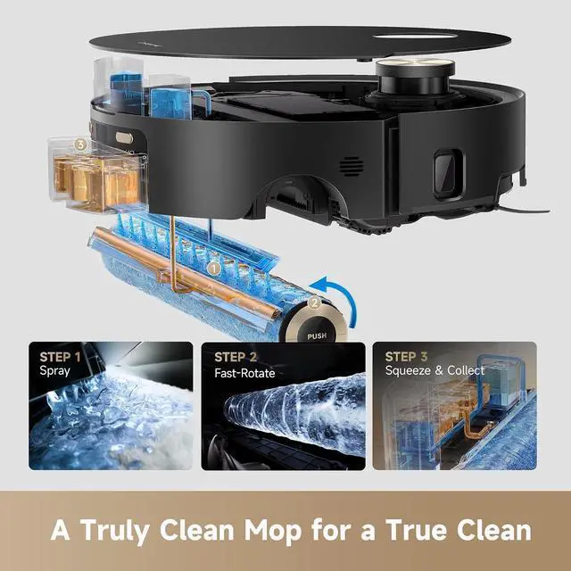 Alt view image 3 of 7 - DREAME Aqua10 Roller AE Robot Vacuum, Roller Mop Fresh Water Mopping, Carpet-Safe Roller Guard, Auto-Empty, 30,000Pa Suction, 212 Hot Water Mop Washing, Hot Air Drying, 100% Detangling, Voice Control