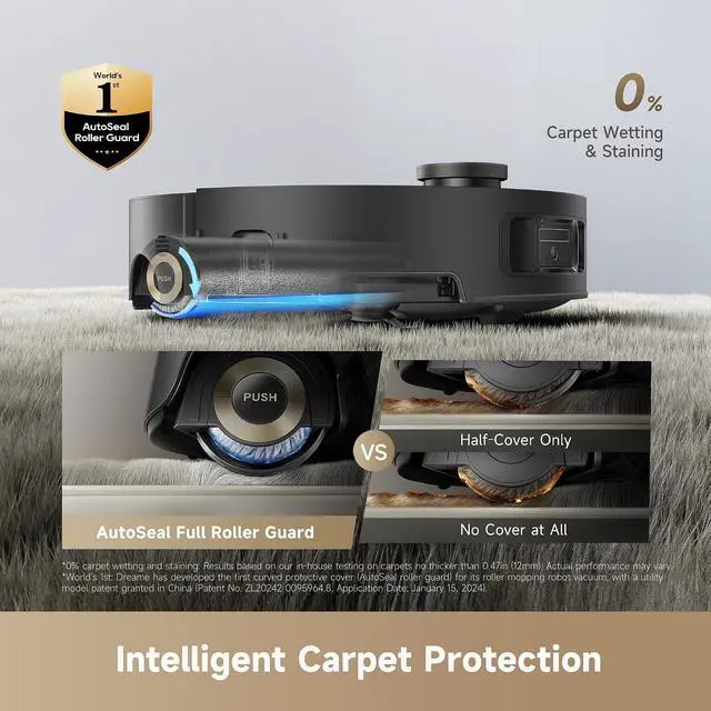 Alt view image 5 of 7 - DREAME Aqua10 Roller AE Robot Vacuum, Roller Mop Fresh Water Mopping, Carpet-Safe Roller Guard, Auto-Empty, 30,000Pa Suction, 212 Hot Water Mop Washing, Hot Air Drying, 100% Detangling, Voice Control