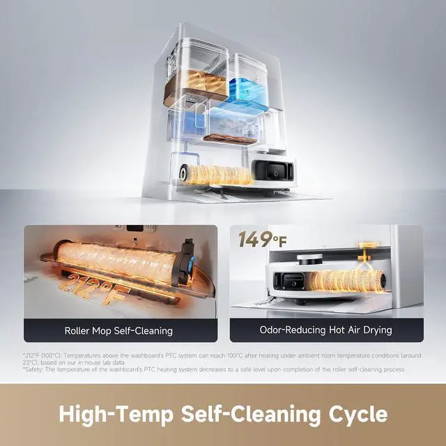 Alt view image 6 of 7 - DREAME Aqua10 Roller AE Robot Vacuum, Roller Mop Fresh Water Mopping, Carpet-Safe Roller Guard, Auto-Empty, 30,000Pa Suction, 212 Hot Water Mop Washing, Hot Air Drying, 100% Detangling, Voice Control