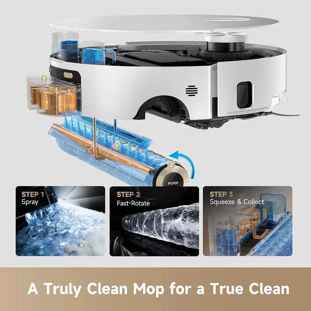 Alt view image 3 of 7 - DREAME Aqua10 Roller AE Robot Vacuum, Roller Mop Fresh Water Mopping, Carpet-Safe Roller Guard, Auto-Empty, 30,000Pa Suction, 212 Hot Water Mop Washing, Hot Air Drying, 100% Detangling, Voice Control