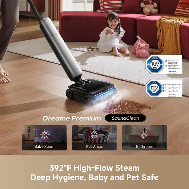 Alt view image 2 of 7 - DREAME Aero Ultra Steam Vacuum and Mop, 392 Steam, 194 Hot Water, FoamWash, Wet Dry Vacuum with 30kPa Suction, 3.88in Ultra-Slim Lie-Flat, GlideWheel Power Assist, Tangle-Free for Pet Owners