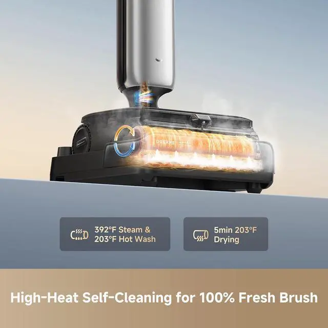 Alt view image 6 of 7 - DREAME Aero Ultra Steam Vacuum and Mop, 392 Steam, 194 Hot Water, FoamWash, Wet Dry Vacuum with 30kPa Suction, 3.88in Ultra-Slim Lie-Flat, GlideWheel Power Assist, Tangle-Free for Pet Owners