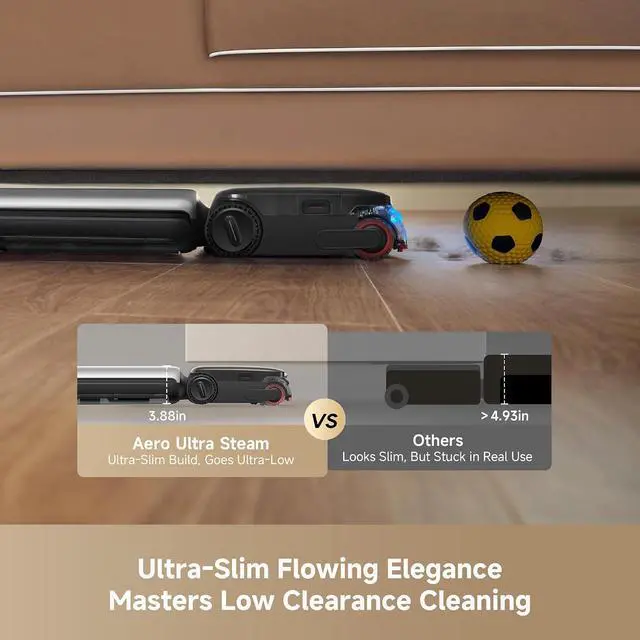 Alt view image 7 of 7 - DREAME Aero Ultra Steam Vacuum and Mop, 392 Steam, 194 Hot Water, FoamWash, Wet Dry Vacuum with 30kPa Suction, 3.88in Ultra-Slim Lie-Flat, GlideWheel Power Assist, Tangle-Free for Pet Owners