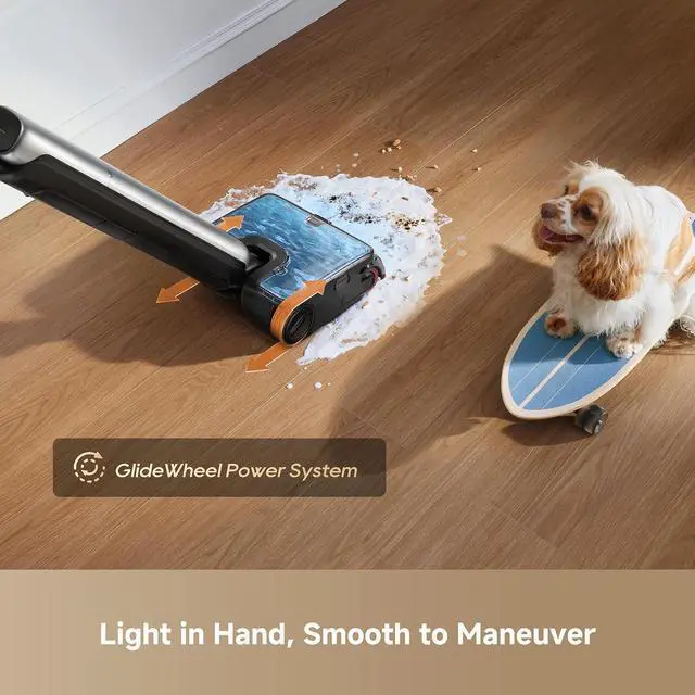 Alt view image 5 of 7 - DREAME Aero Ultra Steam Vacuum and Mop, 392 Steam, 194 Hot Water, FoamWash, Wet Dry Vacuum with 30kPa Suction, 3.88in Ultra-Slim Lie-Flat, GlideWheel Power Assist, Tangle-Free for Pet Owners