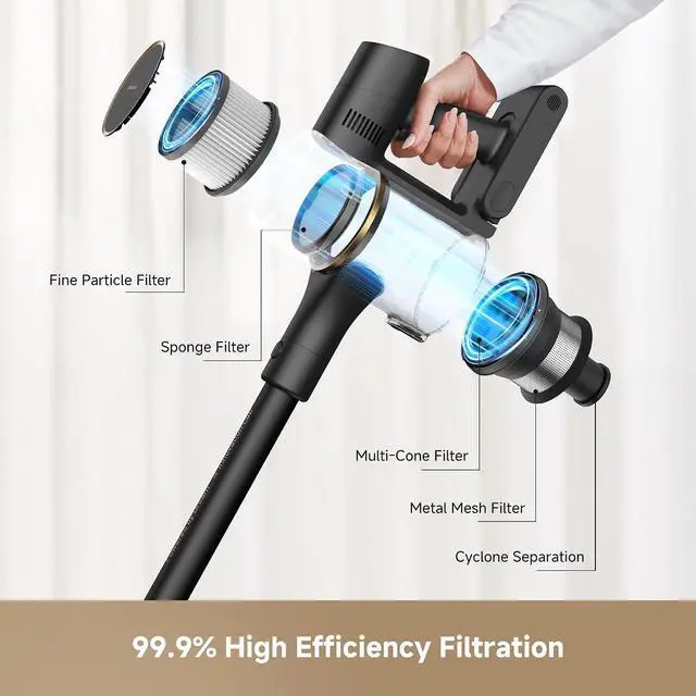 Alt view image 5 of 7 - DREAME Cordless Stick Vacuum R20 Pure, 150AW Powerful Suction, Celeste LED Illumination, Anti-Tangle, Hard Floor & Carpet Cleaning, Up to 90Min Runtime, LED Screen, Lightweight, Versatile Attachments