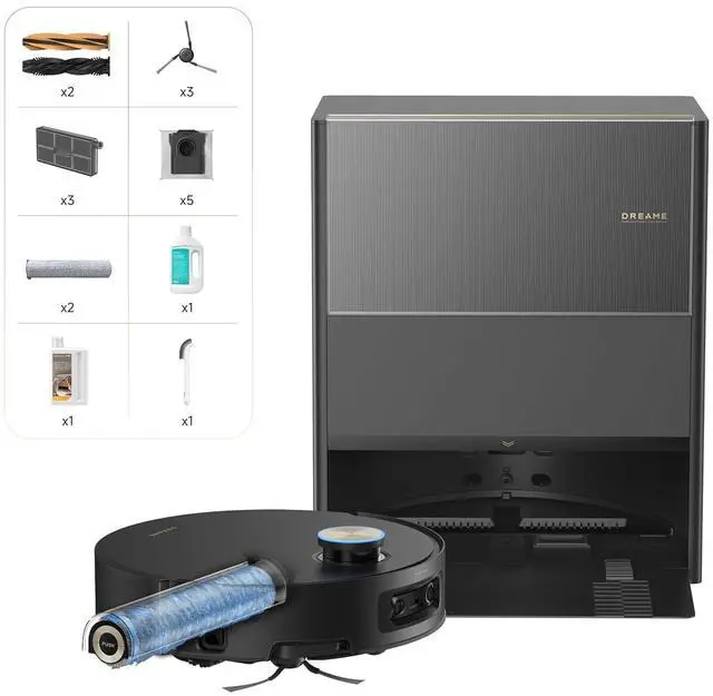 Main image of DREAME Aqua10 Ultra Roller Complete Robot Vacuum and Mop & 30,000Pa Suction, Self-Cleaning Dock & Extending Roller Mop, Heat-Washes & Dries, Carpet Protection, AI Camera & LiDAR Avoidance Tech (Black)