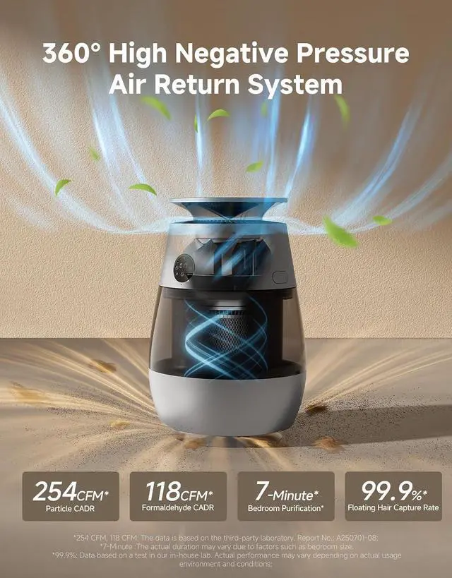 Alt view image 2 of 7 - Dreame Pet Air Purifier AP10, Suck Up Floating Cat Dog Hair Dander, NeverChange 5.4-Year Filters for Odor Purification, 1346 ft² for Home Large Room, Pet-Friendly Design, APP & Voice Control, Grey