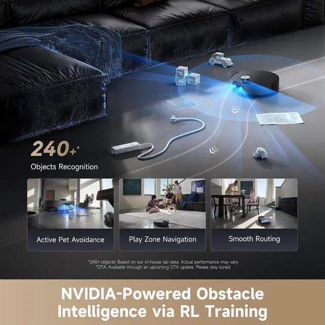 Alt view image 6 of 7 - DREAME Aqua10 Ultra Roller Complete Robot Vacuum and Mop & 30,000Pa Suction, Self-Cleaning Dock & Extending Roller Mop, Heat-Washes & Dries, Carpet Protection, AI Camera & LiDAR Avoidance Tech (Black)