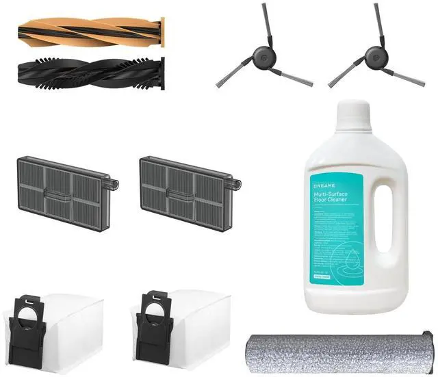 Main image of DREAME Robotic Vacuum Accessory Kit for Aqua10 Series, Detangling Duo-Brush*1, Side Brush*2, Dust Box Filter*2, Dust Bag*2, Mop*1 and 1 Bottle of 1L Cleaning Solotion.