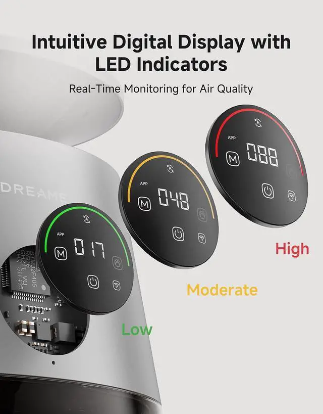 Alt view image 6 of 7 - Dreame Pet Air Purifier AP10, Suck Up Floating Cat Dog Hair Dander, NeverChange 5.4-Year Filters for Odor Purification, 1346 ft² for Home Large Room, Pet-Friendly Design, APP & Voice Control, Grey