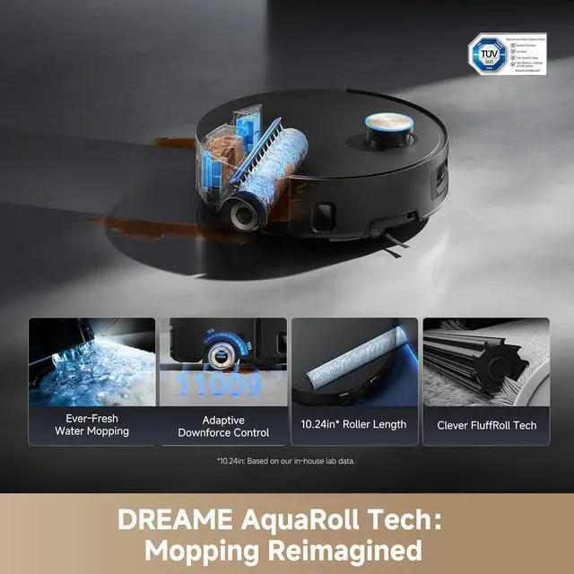 Alt view image 2 of 7 - DREAME Aqua10 Ultra Roller Robot Vacuum and Mop & 30,000Pa Suction, Self-Cleaning Dock & Extending Roller Mop, Heat-Washes & Dries, Carpet Protection, AI Camera & LiDAR Avoidance Tech, Voice Control