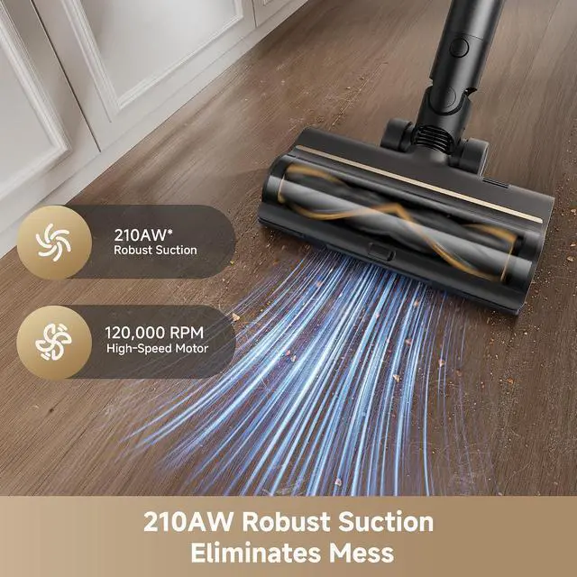 Alt view image 2 of 7 - DREAME Cordless Stick Vacuum Cleaner Z30 Essential, 210AW Powerful Suction, Up to 90 Mins Runtime, Anti-Tangle Brush,LED Display, Dust Reveal Technology for Pet Hair, Carpet & Hard Floor