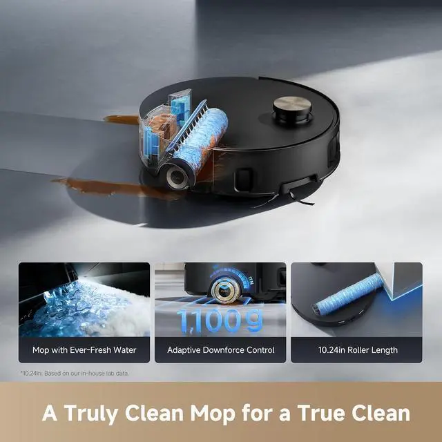 Alt view image 2 of 7 - DREAME Aqua10 Roller Robot Vacuum, AquaRoll Mopping, 30,000Pa Suction, 100% Detangling, Carpet-Protecting Roller Guard, Clear 2.36in Obstacle, Self-Empty, Self-Cleaning, Roller Mop Extending