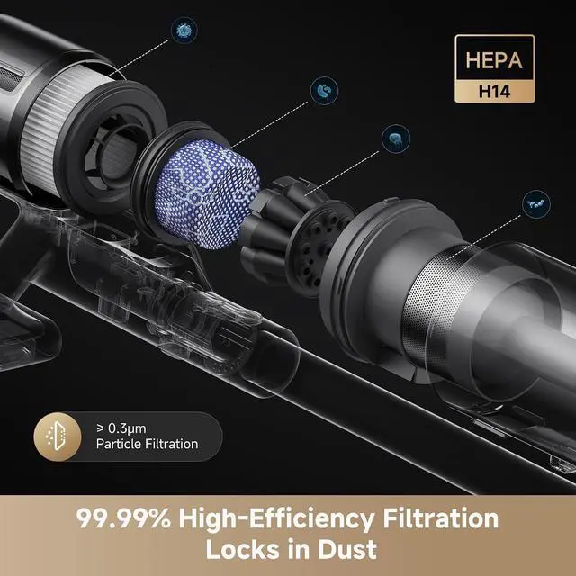 Alt view image 5 of 7 - DREAME Cordless Stick Vacuum Cleaner Z30 Essential, 210AW Powerful Suction, Up to 90 Mins Runtime, Anti-Tangle Brush,LED Display, Dust Reveal Technology for Pet Hair, Carpet & Hard Floor