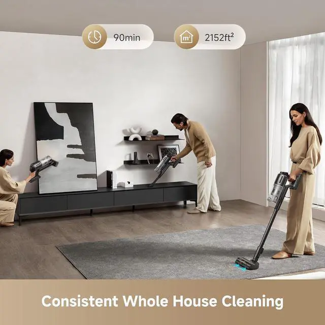 Alt view image 6 of 7 - DREAME Cordless Stick Vacuum Cleaner Z30 Essential, 210AW Powerful Suction, Up to 90 Mins Runtime, Anti-Tangle Brush,LED Display, Dust Reveal Technology for Pet Hair, Carpet & Hard Floor