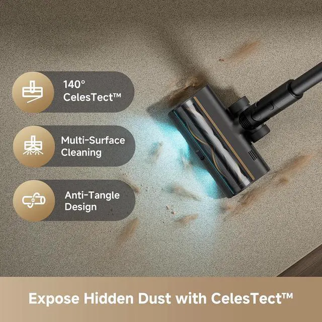 Alt view image 4 of 7 - DREAME Cordless Stick Vacuum Cleaner Z30 Essential, 210AW Powerful Suction, Up to 90 Mins Runtime, Anti-Tangle Brush,LED Display, Dust Reveal Technology for Pet Hair, Carpet & Hard Floor
